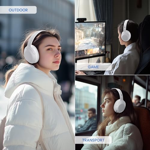 ATTACK SHARK G300 Wireless Over-Ear Headphones with Active Noise Cancelling,Bluetooth 5.3,40H Playtime,Deep Bass HD Stereo Sound,Built-in Mic,Comfortable Design for Travel/Home Office/Gaming-White - color: White