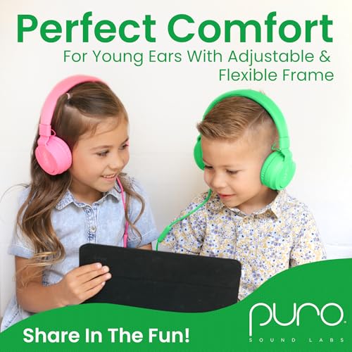 Puro Sound Labs - Kids Headphones, Volume-Limiting 85dB, PuroBasic, Green | Adjustable, Safer & Comfortable Headphones for Kids – Compatible with PCs, Smartphones & Tablets, Ideal for School & Travel - color: Green