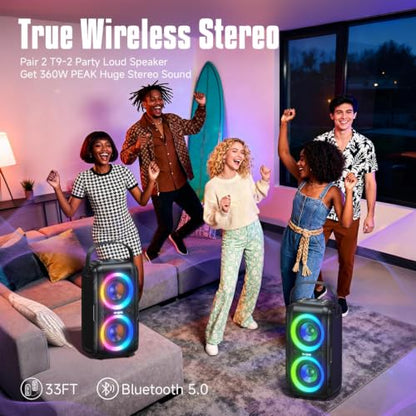 W-KING Party Bluetooth Speaker Boom Box, 180W Max Big Large Speaker | 105dB Loudest Wireless Outdoor Portable Speaker 4 Drivers with 2*4.04'' Subwoofer, 80W HD Huge Deep Bass, IPX5/24H/EQ/USB/TF - style: T9