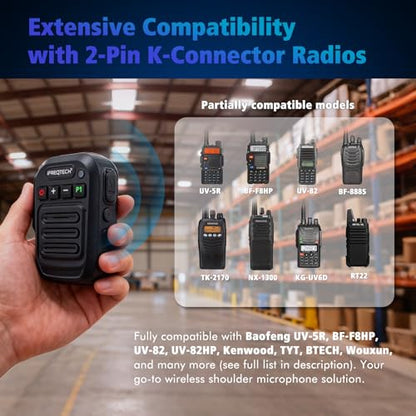 Walkie Talkie Wireless Handheld Speaker Mic, 2 Pin K-Connector Remote Shoulder Microphone Compatible with Baofeng UV-5R BF-F8HP UV-82 UV-82HP and Kenwood, TYT, BTECH Radios