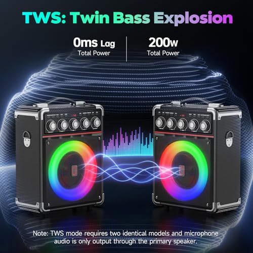 Karaoke Machine for Adults with Bass/Treble/Echo Adjustment, 100W PA System - color: Black