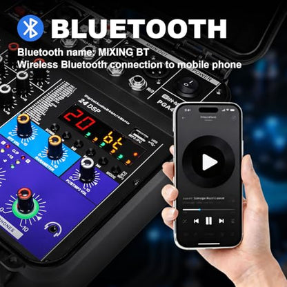 W IN-MIX 150W x2 Powered Mixer with 4 Channels, Bluetooth, USB/MP3 Playback & 48V Phantom Power for Karaoke, DJ, Home Studio & Live Sound