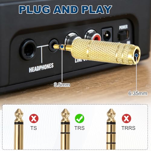 MECCANIXITY 4Pcs TRS 3.5mm Male to 6.35mm Female 1/8" Plug to 1/4" Gold | Stereo Headphone Adapter, Jack, Audio Converter, Nickel Plated, for Guitars Speakers Laptops Signal Conversion - color: Gold