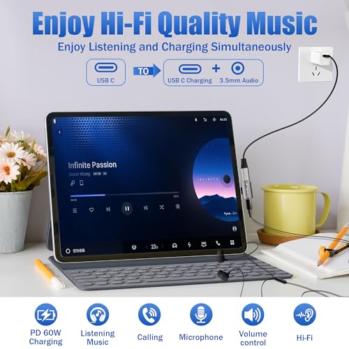 USB C to 3.5mm Aux Headphone and Charger Adapter Splitter, 2 in 1 USB Type C Male to Aux Audio Jack with PD 60W Fast Charge Port for iPhone 15 Pro Max, Galaxy S24/23 Ultra, iPad Pro, Pixel 8 - style: USB C PD Charging + 3.5mm Audio