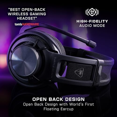 Turtle Beach Atlas Air Wireless Open-Back Headset for PC, PS5, PS4, Mobile | PlayStation, 24-Bit High-Fidelity Audio, Adjustable Mic, Rechargeable 50-Hr Battery, Memory Foam Cushions, Lightweight, Black