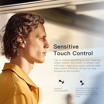 Kieslect Clip on Open Ear Wireless Bluetooth Headphones with AI 165 Language Translator, Real Time Translation Earbuds with Wireless Charging Case, Black, Active Noise Cancelling