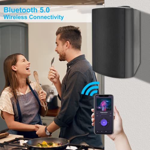 Herdio 6.5 Inches Outdoor Bluetooth Speakers Waterproof with Powerful Bass,Wall Mount Speakers Wired Weather Resistant for Patio Home Deck Porch Backyard 400 Watts(Black) - color: Black