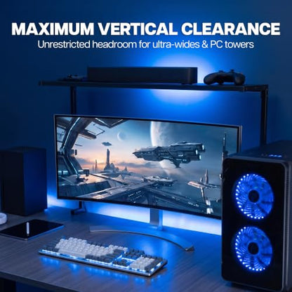 VIVO Large 38 inch Clamp-on Overhead Desk Shelf Mount, Raised Desktop Organizer, Elevated Workstation Accessory Platform, Black, DESK-SHELF38-B