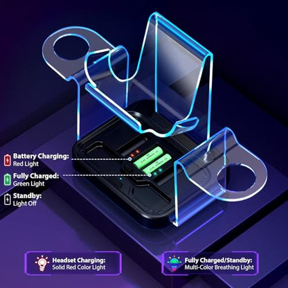 Kickdot Charging Dock for VR 3S/3/2 Headset with LED Indicator, VR 3 Headset Accessories Incl. Fast Charging Station, VR 3S Charger Adapter, 4x1100mAh Rechargeable Batteries