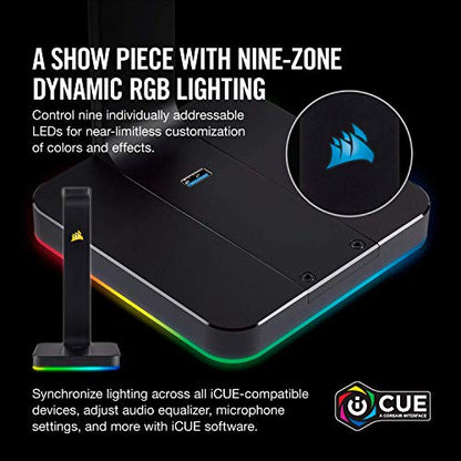 Corsair ST100 RGB Premium Headset Stand with 7.1 Surround Sound - 3.5mm and 2xUSB 3.0