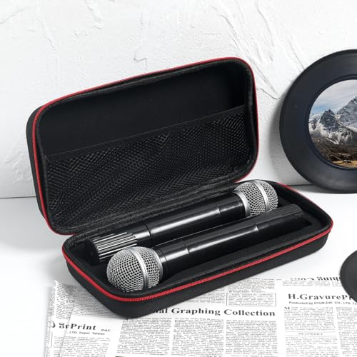 IMIKEYA Wireless Microphone Storage Case Plastic Protective Carry Bag with Zipper Shockproof Waterproof Mic Storage Box with Mesh Pocket for Cable Black 11.81 X 5.90 X 2.75 in