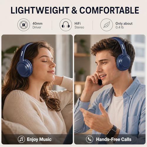 Bluetooth Headphones Wireless 68H with Mic,Decent Sound-Acceptable Blue | Adjustable Headband Foldable Over-Ear Lightweight for Office/Travel/Tablet/iPad/Laptop,HD Stereo Sound,Aux 3.5mm,D-Blue - color: Blue