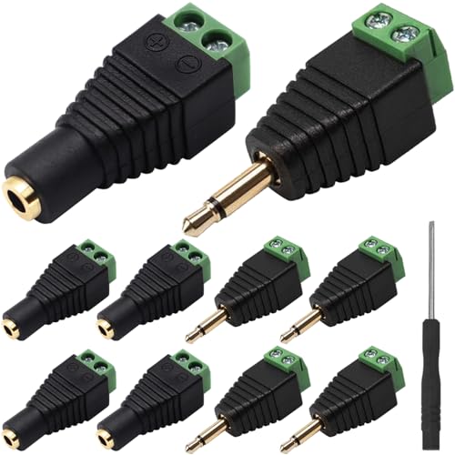 3.5mm Screw Terminal Gold Plated, 1/8" TS Mono Male to 2 Pin Screw Terminal with 1/8" TS Mono Female to 2 Pin Screw Terminal, Balun Solderless Converter with Screwdriver - color: 2Pin