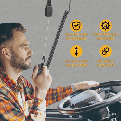 fantaseal 2-Pack Retractable Steel Rope CB Mic Hanger Holder Microphone Car Mount Lanyard Hook Mounting Kit-Rectangle