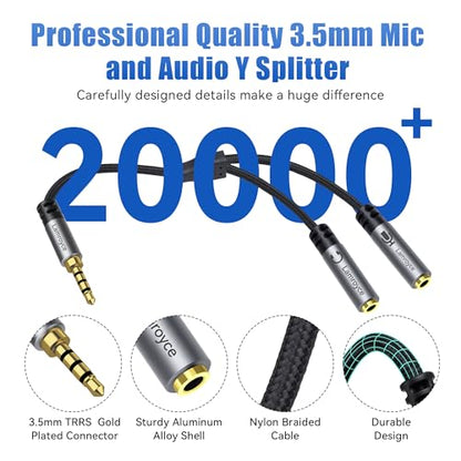 1/8inch Aux Headphone Splitter Cable 1Feet, 3.5mm TRRS 1 Male to 2 Dual TRS Female (Microphone and Audio) Y Adapter, Headphone and Mic Separator for Gaming Headset to PC, Laptop, Smartphone, PS4, Xbox - color: 3.5mm TRRS 1 Male to 2 TRS Female Splitter, s