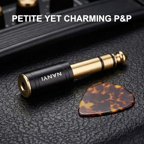 NANYI 1/4 to 3.5mm Headphone Adapter, 6.35mm Male to 3.5mm Female, 1-Pack | 1/8" Female to 1/4" Male TRS stereo Audio Adapter; brass body; copper contacts; fits amp guitar piano keyboard mixer; black