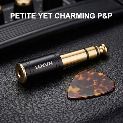 NANYI 1/4 to 3.5mm Headphone Adapter, 6.35mm Male to 3.5mm Female, 1-Pack | 1/8" Female to 1/4" Male TRS stereo Audio Adapter; brass body; copper contacts; fits amp guitar piano keyboard mixer; black