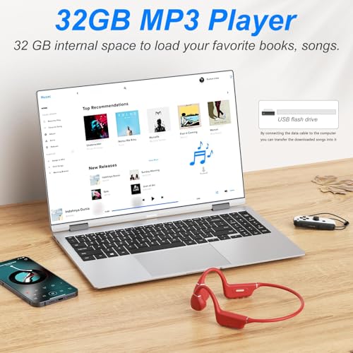 Bone Conduction Headphones - Bluetooth 5.4 & 32GB Memory MP3 Player IP68 Waterproof Headphones for Swimming, Bone Conduction with Mic Open Ear Running Headphone for Swimming, Running, Cycling (Red) - color: Red