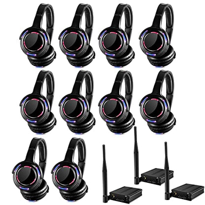 AYVVPII Factory Sell Silent Disco led Headphone Complete System (10 Headphone + 3 Transmitter) - color: 10 headphone + 3 transmitter