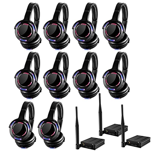 Factory Sell Silent Disco led Headphone Complete System (10 Headphone + 3 Transmitter) - color: 10 headphone + 3 transmitter