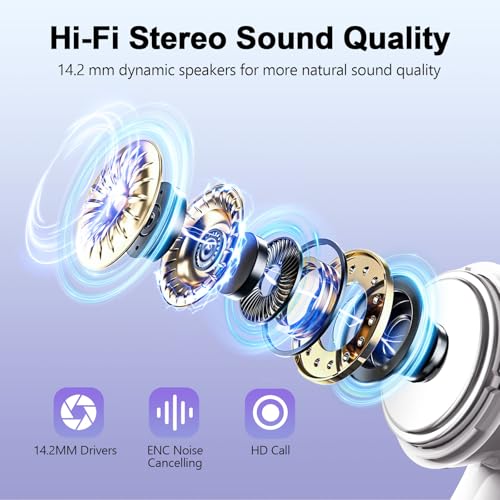 Wireless Earbuds, 2025 New Bluetooth 5.3 Headphones with LED Power Display, HiFi Stereo Deep Bass 48H Playtime 4 ENC Noise Cancelling Mic, in Ear Earphones IP7 Waterproof for Sport Walk - color: Silent Purple