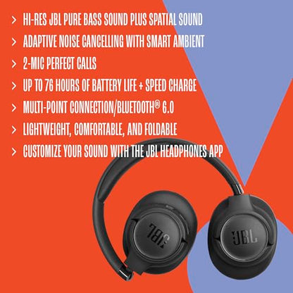 JBL Tune 780NC - Noise Cancelling Headphones - White | Hi-Res JBL Pure Bass Sound plus Spatial Sound, Adaptive Noise Cancelling with Smart Ambient - color: White