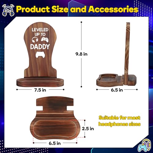 Slothoem Gamer Gifts for New Dad, New Expecting Dad First Fathers Day, New Dad Announcement, Best Birthday Gift for New Father, for Husband Soon-to-be-Dad, Wooden Headset Stand-Leveled Up To Daddy - style: Gamer Dad Gifts