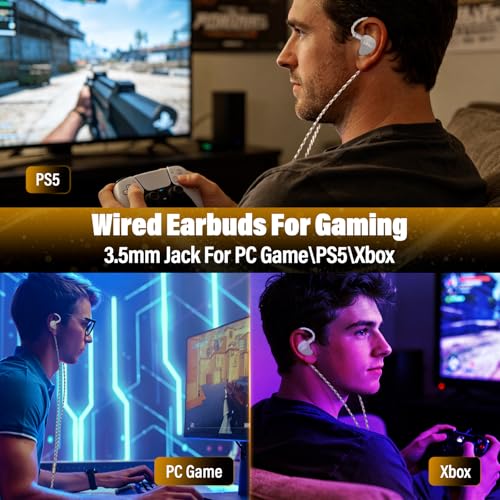 Hybrid In Ear Monitor IEM Earphones,HiFi Wired Earbuds,Powerful Deep Bass | Silvery Treble,0.78mm Detachable Cable,3.5mm & 4.4mm Jack for PC/Laptop/Switch/Xbox/Ps5,Gaming Ear Buds Without Mic,Silver