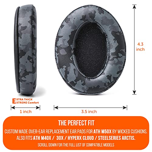 WC Wicked Cushions PadZ - Thick & Soft Ear Pads for ATH M50X / M40X / SteelSeries Arctis/HyperX Cloud & Alpha/Logitech G Pro X/Compatible with Over 50 Headphones | Black Camo - color: Black Camo