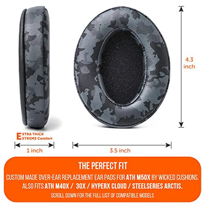 WC Wicked Cushions PadZ - Thick & Soft Ear Pads for ATH M50X / M40X / SteelSeries Arctis/HyperX Cloud & Alpha/Logitech G Pro X/Compatible with Over 50 Headphones | Black Camo - color: Black Camo