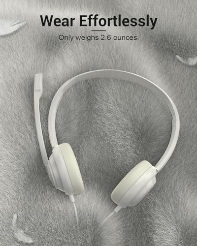 NUBWO HW02 USB Computer Headset with Clear Chat Microphone, Lightweight On-Ear Wired Headset for MS Teams, Skype, Webinars, Call Center and More -White | Lightweight On-Ear Wired Headset for MS Teams, Skype, Webinars, Office Call Center and More (White) -