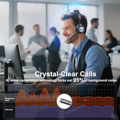 USB Headset with Microphone for PC, Mono Wired Computer Headset with 3.5mm & USB Dual Plug, Noise Cancelling Office Headphones for Call Center, Zoom, Teams, Laptop Mac - color: Mono
