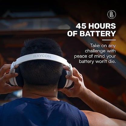 Raycon Fitness Bluetooth Headphones - Over The Ear Running Headphones, Active Noise Cancelling Wireless Headphones + Awareness Mode, Bluetooth Headset with Mic, 45 Hours of Battery Life (White) - color: White