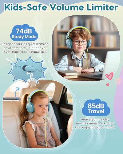 awatrue Kids Headphones, 74/85dB Volume Limiter, 3.5mm Jack Green HK05 - color: Green-Yellow