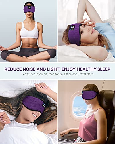 MUSICOZY Sleep Headphones Bluetooth 5.4 Sleep Mask with HD Sound | Breathable Flat Design with Cooling Lining, Washable Headband, 14 Hours Playtime for Travel Meditation Relaxation Gifts - color: Purple