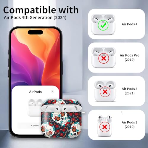 Cute Case Cover Compatible with AirPods 4th Generation 2024, Shockproof for Women & Girls with Cute Golden Round Buckle – Protective, Anti-Drop Design(Cute Skull) - color: Cute Skull