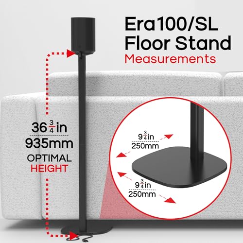 ERA 100 Floor Stand, Twin (2pcs), Black, Double, Pair | Compatible with Sonos ERA100 & ERA 100 SL, Sonos ONE & Play:1 Speakers, Accessories Included. UK Design, Height 36in / 920mm - color: Black