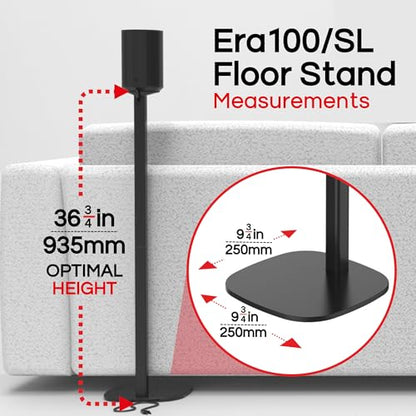 ERA 100 Floor Stand, Twin (2pcs), Black, Double, Pair | Compatible with Sonos ERA100 & ERA 100 SL, Sonos ONE & Play:1 Speakers, Accessories Included. UK Design, Height 36in / 920mm - color: Black