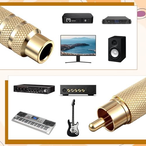 RCA to 1/4 Inch Adapter, Gold Plated RCA Male Plug to 6.35 mm 1/4 Inch TS Female Audio Converter RCAMale Plug Adapter for Speaker, Microphones, Guitars and Various Audio Equipment, 2 Pack