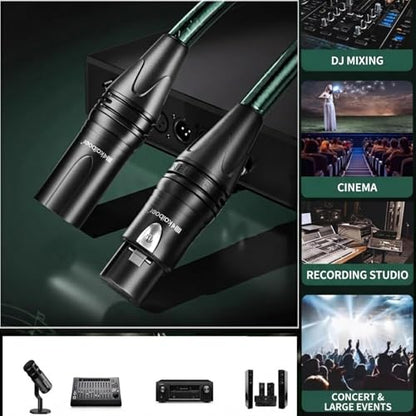 XLR Cable, Pro-Grade Balanced Audio Cord with 21AWG Silver-Plated Copper, Shielding 95% tinned Copper, Male to Female for Studio, Mixer, Mic, 6.5 Feet, Emerald - size: 6.5FT/2M