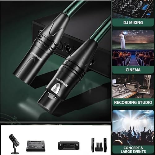 XLR Cable, Pro-Grade Balanced Audio Cord with 21AWG Silver-Plated Copper, Shielding 95% tinned Copper，Male to Female for Studio, Mixer, Mic, 4.9 Feet, Green - size: 4.9FT/1.5M