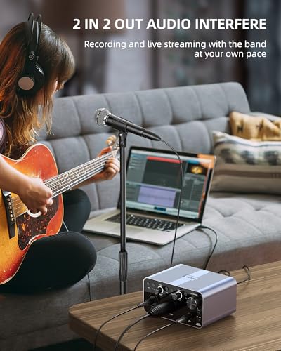 LEKATO USB Audio Interface, 24-bit/192kHz Audio Interface with XLR, 48V Phantom Power for Smartphone Computer Recording, Streaming, Guitar, Music Production, Podcast