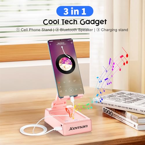 JTEMAN Gifts for Men Women,Cell Phone Stand with Bluetooth Speaker,Cool Tech Gadgets,Unique Birthday Gifts for Men Husband Mom Dad-Pink - color: Pink