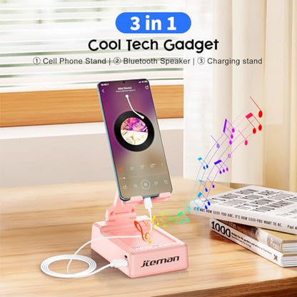 JTEMAN Gifts for Men Women,Cell Phone Stand with Bluetooth Speaker,Cool Tech Gadgets,Unique Birthday Gifts for Men Husband Mom Dad-Pink - color: Pink