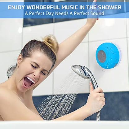Waterproof Bluetooth Shower Speaker Portable Wireless Water-Resistant Speaker Suction Cup,Built-in Mic Gifts for Kids Speakerphone for iPhone Phone Tablet Bathroom Kitchen - Blue - color: Blue