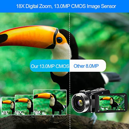 4K Video Camera, Camcorder 48MP Ultra HD WiFi Vlogging Camera for YouTube 18X Zoom 3.0" Touch Screen Digital Camera with Microphone, Stabilizer, Lens Hood, Remote, 2 Batteries