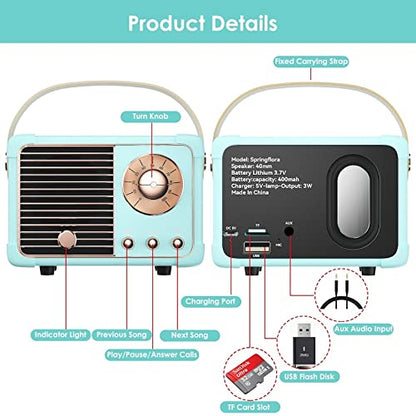 Retro Bluetooth Speaker, Small Speaker Bluetooth Wireless, Blue - color: Sky Blue