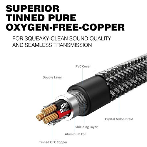 Top Series Audio Cable 8 Feet (2.4 Meters) - Shielded Aux Cable Cord 3.5mm Male to Male Stereo Auxiliary Cable Cord/Crystal-Nylon Braided / 24K Gold Plated / 99.99% 4N OFC Conductor | 24K Gold Plated Conductor Auxiliary Cable with Stereo Sound for Car Hea