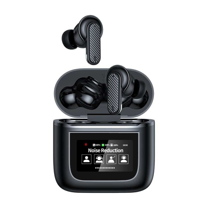 ANC Noise Cancellation Message Notification Bluetooth in-Ear Earbuds - Multi-Functional Wireless in Ear Headphones with LCD Screen Touch Control Display 16 Countries Language TWS Earphones