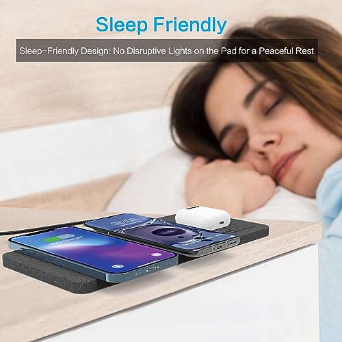 ZealSound Wireless Charging Pad, 3 in 1 Charger Mat for iPhone, Samsung Galaxy, Pixel, AirPods & Galaxy Buds, 24W Adapter Included, Ultra Slim, Case Friendly, PU Leather, Home Office & Travel, Gray - color: Gray